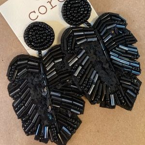 Glam sequin and bead black leaf earrings